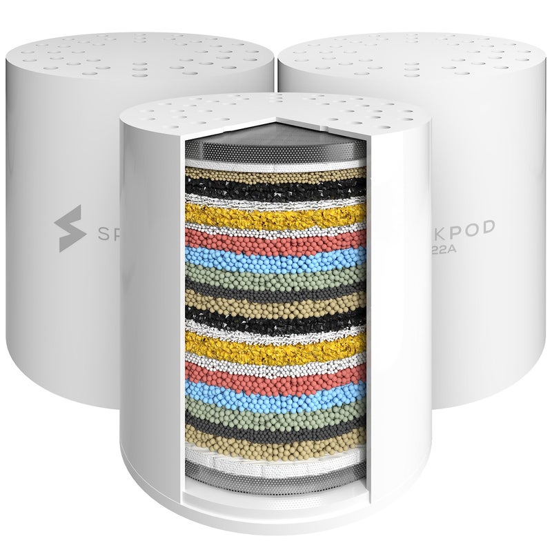 SparkPod High Output Shower Filter Cartridge- Suitable for People with Sensitive and Dry Skin and Scalp, Filters Chlorine and Impurities | 1-min install (Standard, 3 pc) - Image 1